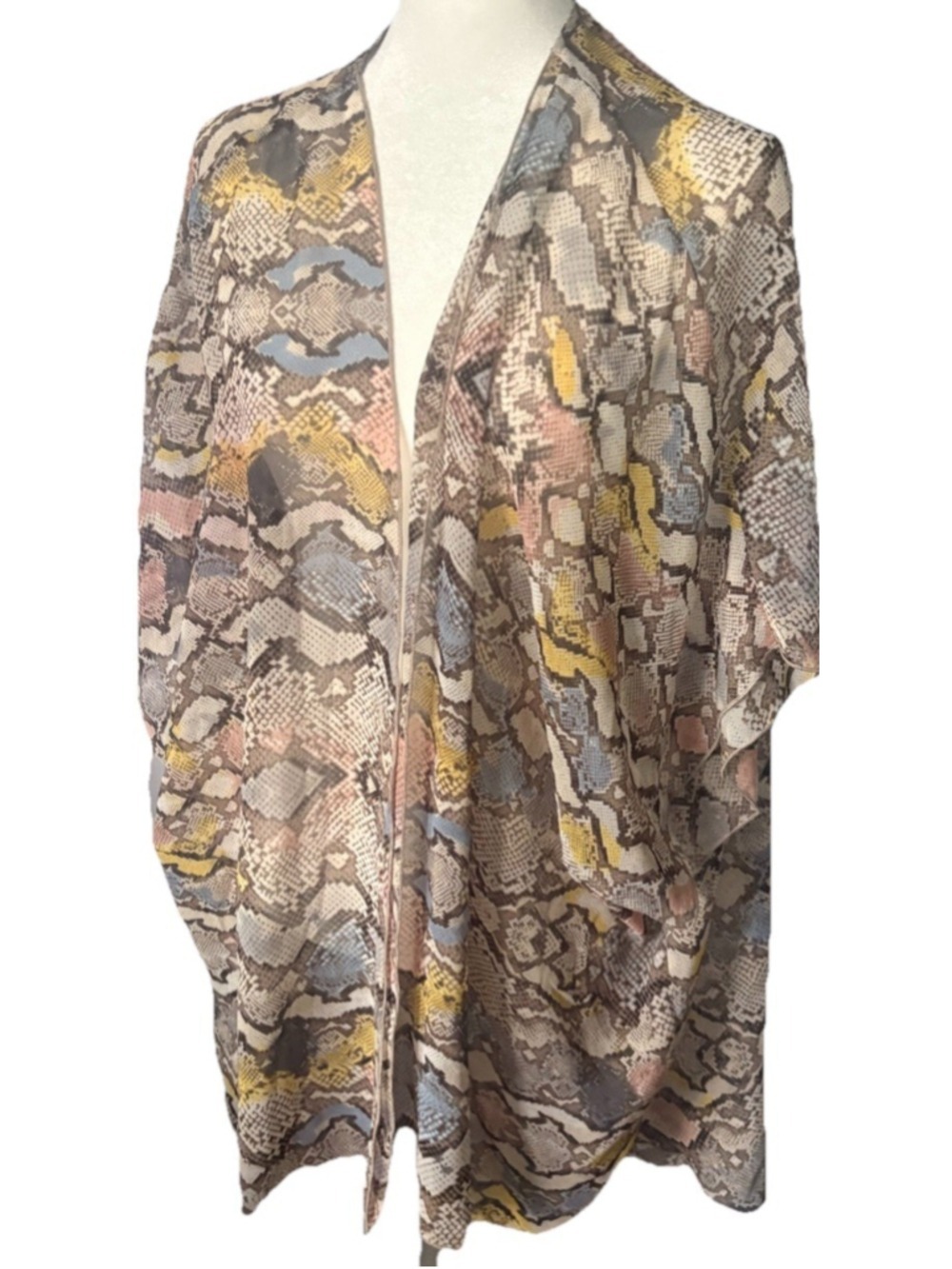 Boho Pastel Snakeskin Sheer Kimono Cardigan Open Front Mesh Beach Coverup OS